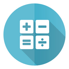 Aufkleber - Calculator vector icon, flat design blue round web button isolated on white background