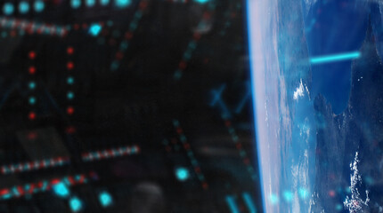 Wall Mural - view of planet earth from a space station window during a sunrise 3d rendering elements of this imag