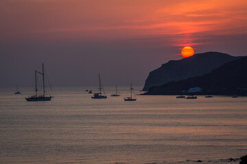 Wall Mural - sunset with yahts on Santorini  island Greece