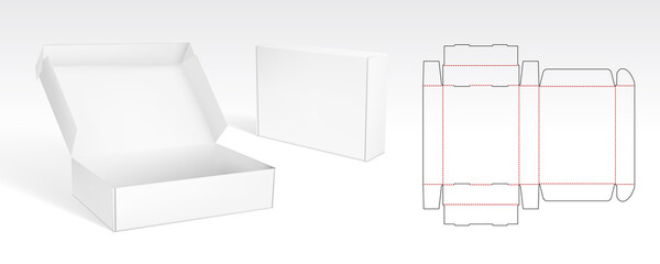 box with flip lid packaging die cut template