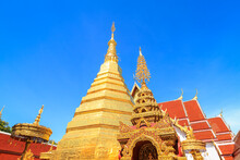 Golden Pagoda For Year Of Tiger Zodiac At  Wat Prathat Cho Hae Temple In Phrae Province, North Of Thailand
