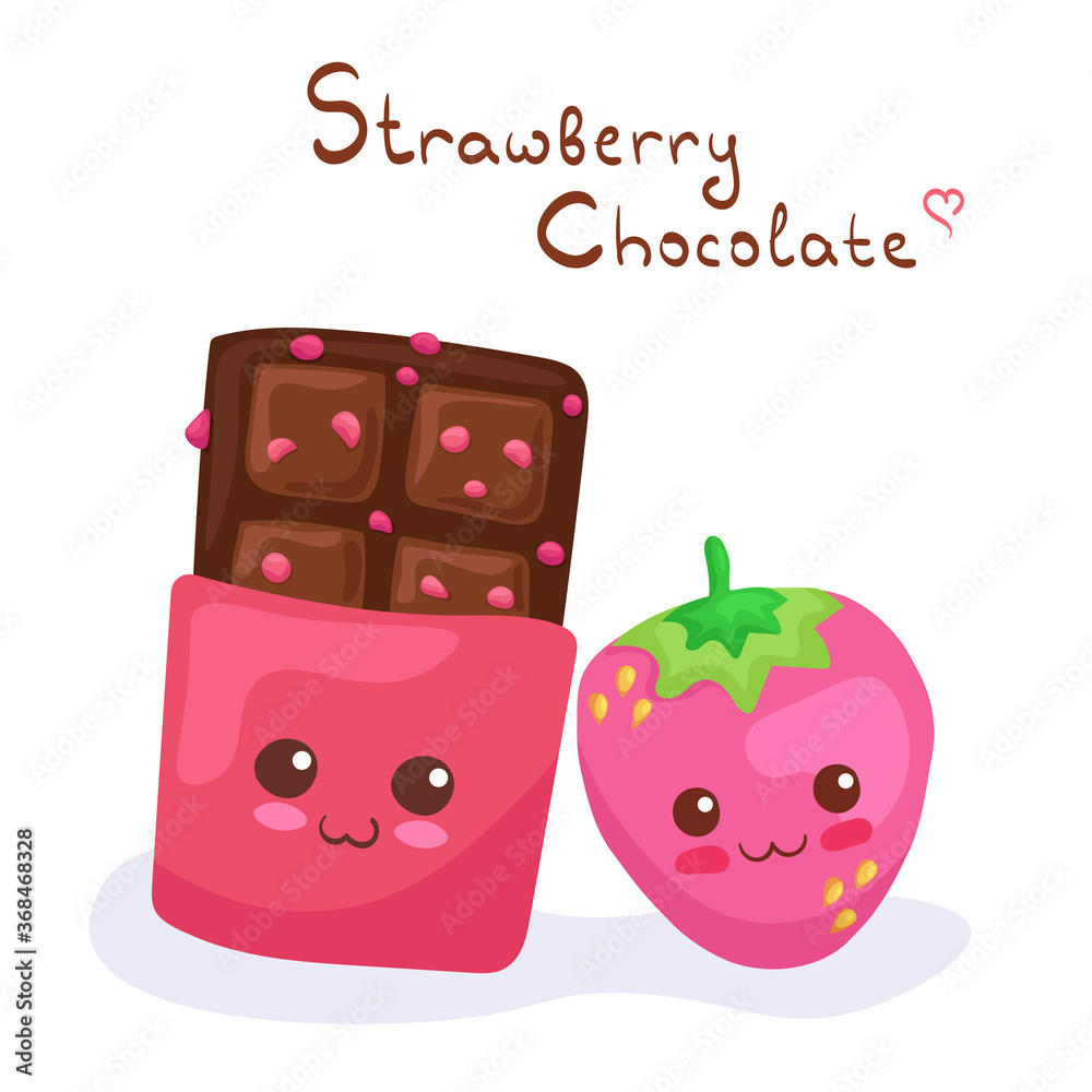 Kawaii vector illustration of Chocolate & Strawberry isolated on white ...