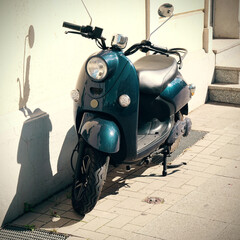 Canvas Print - Motor scooter parked next to the wall with shadow