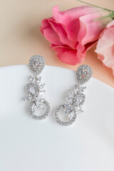 Wall Mural - Close up of diamond earrings. space for your text.