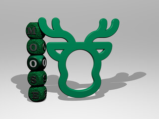 Aufkleber - 3D graphical image of MOOSE vertically along with text built around the icon by metallic cubic letters from the top perspective. excellent for the concept presentation and slideshows. animal and