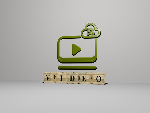 3D illustration of VIDEO graphics and text made by metallic dice letters for the related meanings of the concept and presentations. background and camera