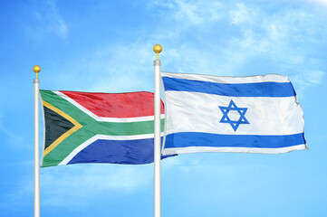 South Africa and Israel two flags on flagpoles and blue sky