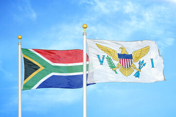 South Africa and Virgin Islands United States two flags on flagpoles