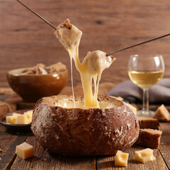 Poster - melted cheese and bread- dipping fondue cheese