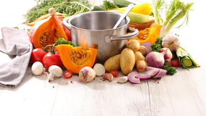 Wall Mural - cooking soup- casserole with fresh vegetables