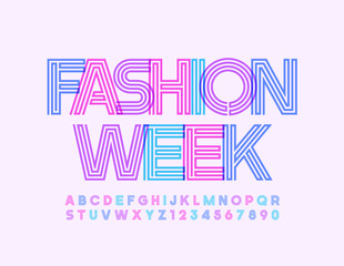 Wall Mural - Vector colorful flyer Fashion Week. Creative bright Font. Maze style Alphabet Letters and Numbers