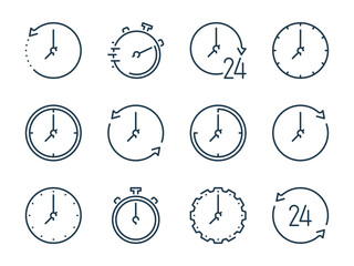 Poster - Time related vector line icons. Clock outline icon set.