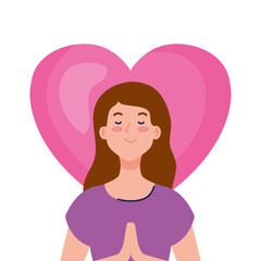 Wall Mural - meditating woman with heart on background vector illustration design