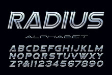 Alphabet With A Metallic Or Chrome Effect. This Wide Vector Font Has Shiny Gradients And Highlights, And Features A High Tech Or Futuristic Motorsports Look.