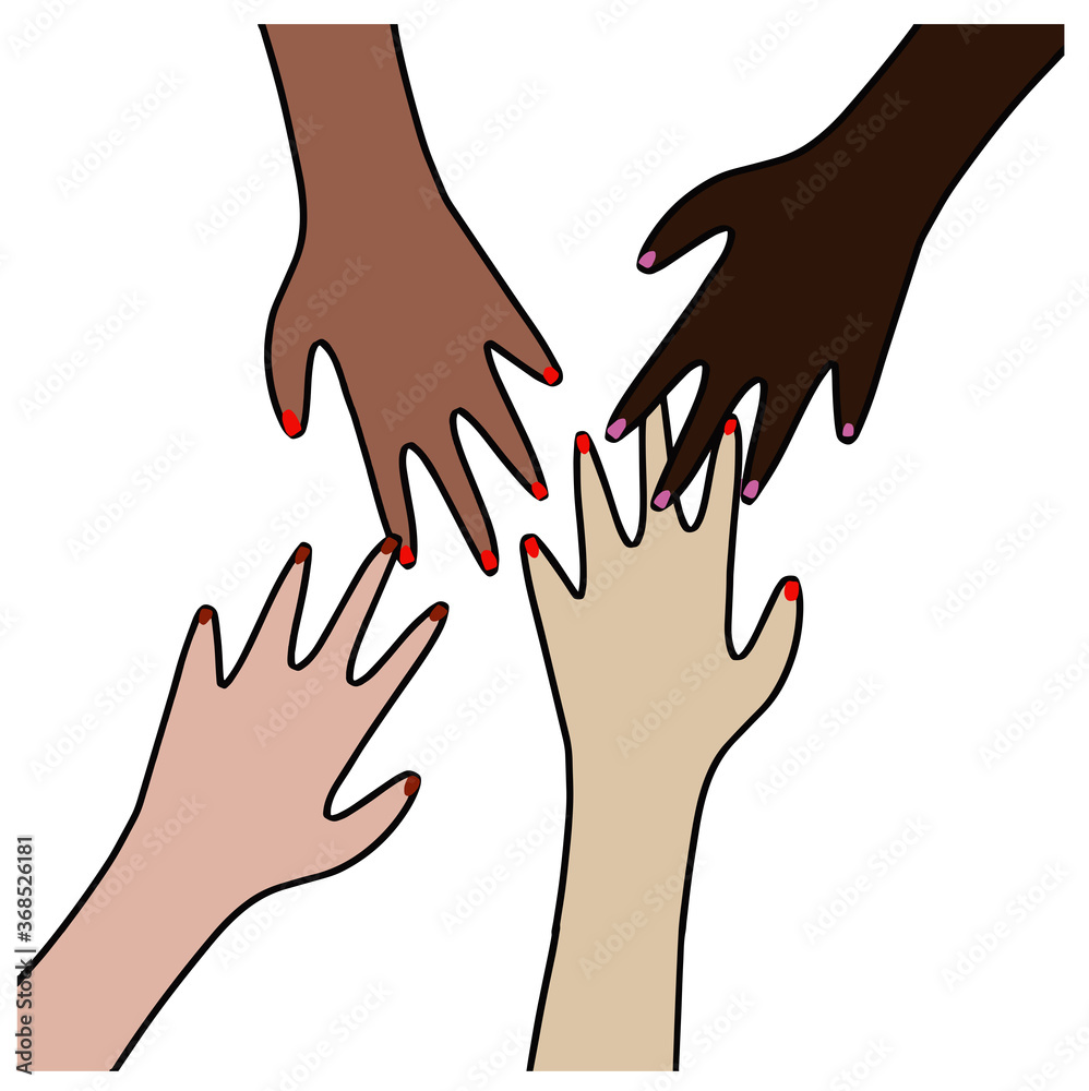 Multi Races Hand Set of female hands of different races, colors, nationalities. Vector ...
