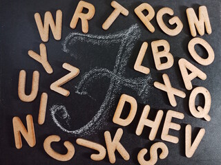 English alphabet letter text collection on black board.