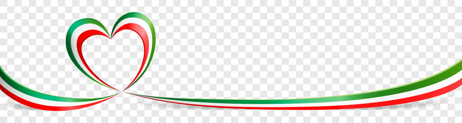 Italian flag heart shaped ribbon banner on transparent background