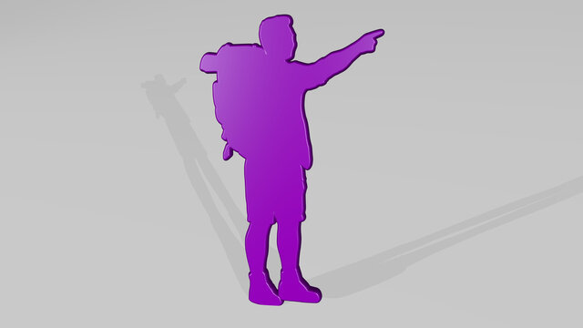 ATHLETIC SPORT ACTIVITY from a perspective with the shadow. A thick sculpture made of metallic materials of 3D rendering. athlete and active