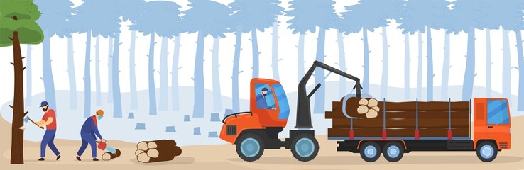 people woodworking vector illustration. cartoon flat woodworker lumberjack characters working with c