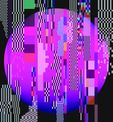 Poster - Abstract technology background with pixel noise compression artifacts.  Glitched screen with digital datamoshing effect.