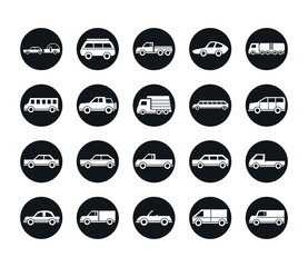 Canvas Print - car model travel bus truck transport vehicle silhouette style icons set design