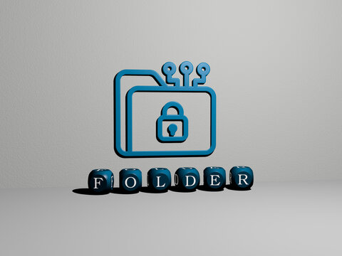 3D illustration of folder graphics and text made by metallic dice letters for the related meanings of the concept and presentations. business and background