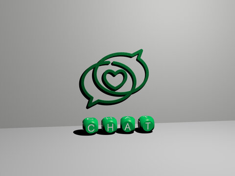 3D illustration of chat graphics and text made by metallic dice letters for the related meanings of the concept and presentations. icon and communication