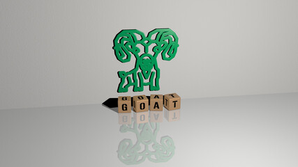 Aufkleber - 3D illustration of goat graphics and text made by metallic dice letters for the related meanings of the concept and presentations. animal and background
