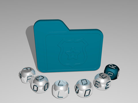 3D illustration of FOLDER graphics and text around the icon made by metallic dice letters for the related meanings of the concept and presentations. business and background