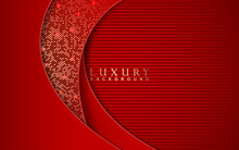 Luxury Background Design With Red Paper And Golden Light Element Decoration. Elegant Shape Vector Layout Template Illustration For Use Cover Magazine, Poster, Flyer, Invitation, Product Packaging