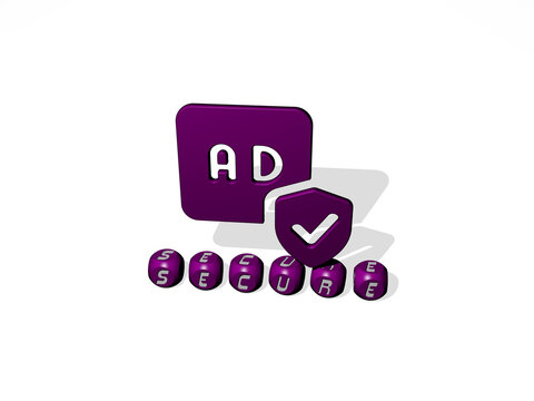 3D illustration of SECURE graphics and text made by metallic dice letters for the related meanings of the concept and presentations. icon and security