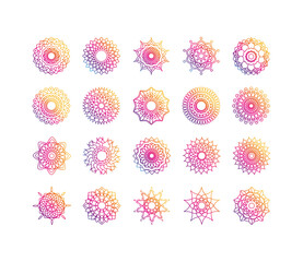 Sticker - mandala decoration ornament flower motif ethnic oriental gradient style icon set