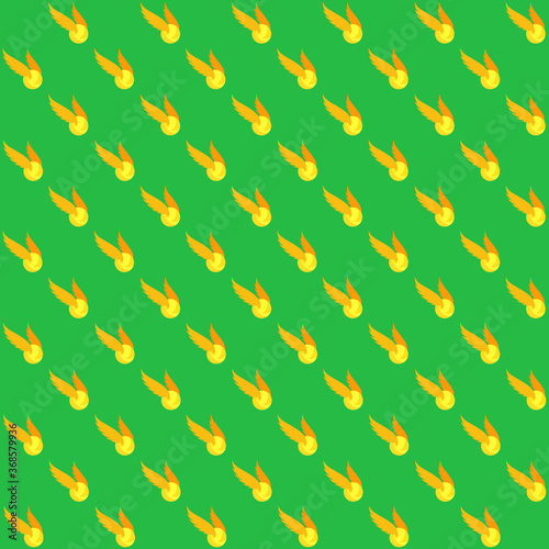 Fotografía Yellow snitch ball with wings and green background repeat pattern