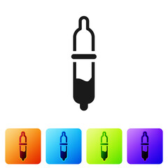 Sticker - Black Pipette icon isolated on white background. Element of medical, chemistry lab equipment. Pipette with drop. Medicine symbol. Set icons in color square buttons. Vector.