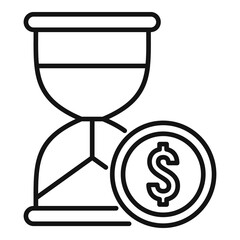 Poster - Money hourglass online loan icon. Outline money hourglass online loan vector icon for web design isolated on white background