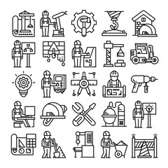 Wall Mural - engineering, automation technology and tool icons set line design