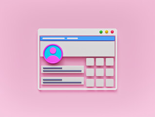 Poster - cartoon style modern flat Social media web page interface. minimal design. 3d rendering