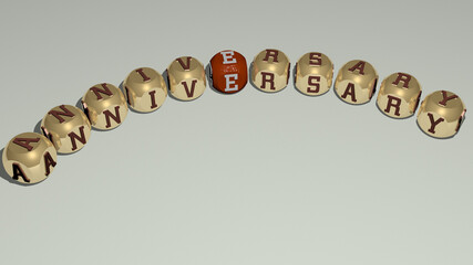 anniversary combined by dice letters and color crossing for the related meanings of the concept. background and illustration