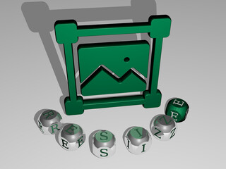 Poster - 3D graphical image of resize vertically along with text built around the icon by metallic cubic letters from the top perspective, excellent for the concept presentation and slideshows. illustration