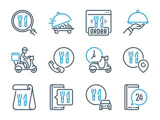 Poster - Food Delivery related vector line icon set. Online Food Order outline icons.