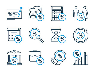 Poster - Loan related vector line icon set. Fees outline icons. Tax icon collection.
