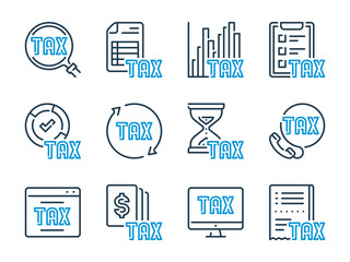 Poster - Tax related vector line icon set. Taxation outline icons.