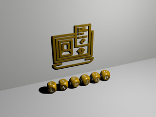 Aufkleber - 3D illustration of LAPTOP graphics and text made by metallic dice letters for the related meanings of the concept and presentations. computer and business