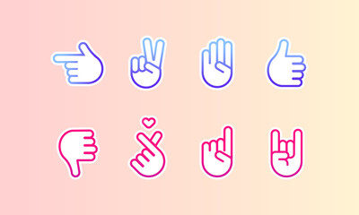 Poster - Hand gestures line stickers. Vector on isolated background. EPS 10