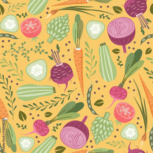 Photo seamless pattern with healthy vegetables