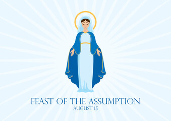 Feast of the Assumption vector. Assumption of Mary vector illustration. Virgin Mary icon vector. Assumption of Mary Poster, August 15. Important day