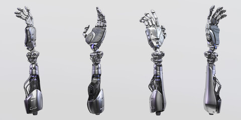 Sticker - Artificial sci-fi robotic arm prosthesis 3d rendering in 4 angles