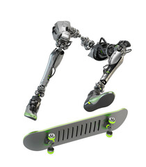 Sticker - Robotic legs on skateboard, doing skate feints, 3d rendering on light background