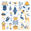Set of Folk art cliparts in Scandinavian and Nordic style