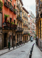 Old street in Madrid, Spain. Architecture and landmark of Madrid, postcard of Madrid.